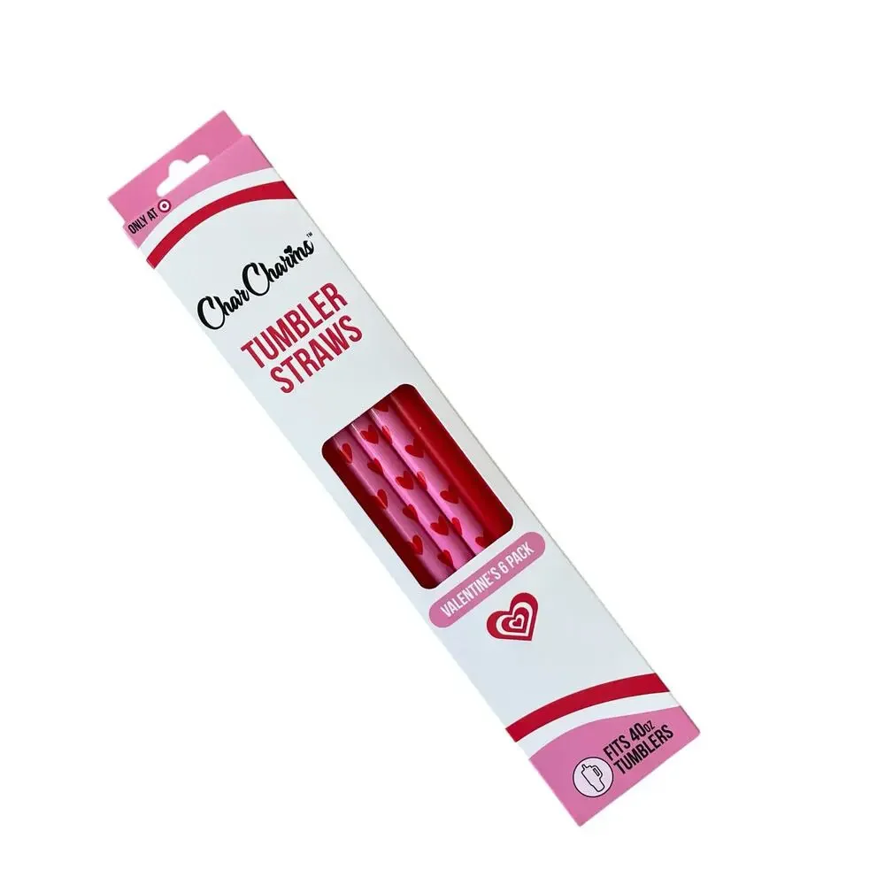 Target CharCharms Valentine Tumbler Stanley Straws 6pk 40oz Pink Red Hearts New
